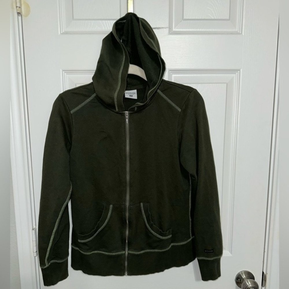 Columbia Zip Up Hooded Swearshirt Green Sz Med